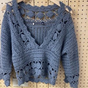 Anthropologie Knitted & Knotted Open Knit Grey Sweater
